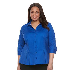 Plus Size Dana Buchman Pleated Peplum Shirt