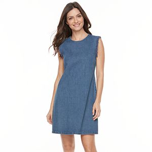 Women's Hope & Harlow Sleeveless Ruffle Denim Shift Dress