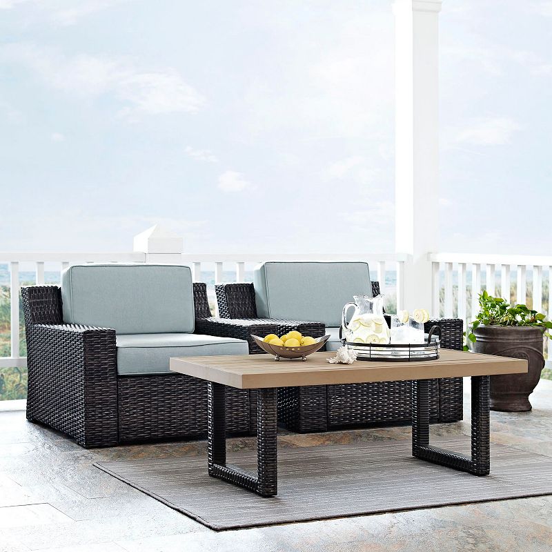 Crosley Furniture Beaufort Patio Arm Chair & Coffee Table 3-piece Set, Gree