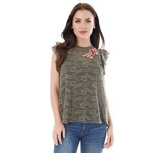 Juniors' IZ Byer Applique Lace Top