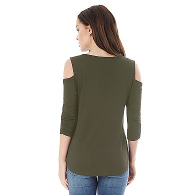 Juniors' IZ Byer Lace-Up Cold Shoulder Top