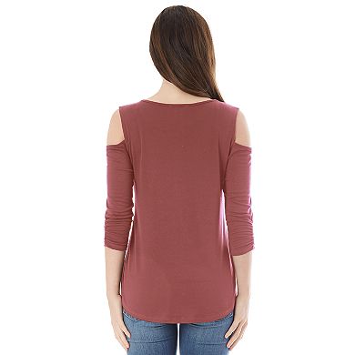 Juniors' IZ Byer Lace-Up Cold Shoulder Top