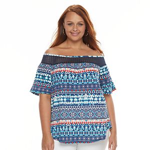 Plus Size French Laundry Printed Off-the-Shoulder Top