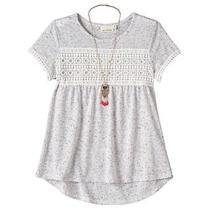 Girls 7-16 Self Esteem Nep Crochet Top with Necklace