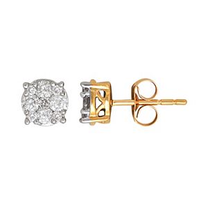 10k Gold 1/2 Carat T.W. Diamond Cluster Stud Earrings