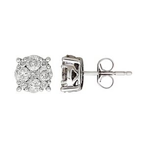10k Gold 1 Carat T.W. Diamond Cluster Stud Earrings