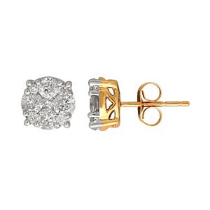 10k Gold 1 Carat T.W. Diamond Cluster Stud Earrings