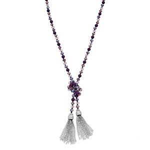 Purple Beaded Long Tassel Lariat Necklace