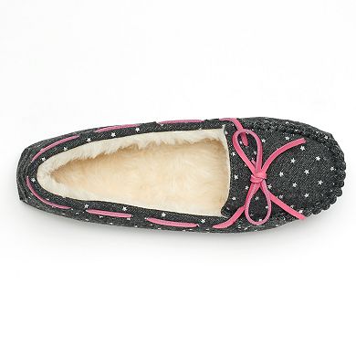SO® Women's Starry Print Denim Moccasin Slippers
