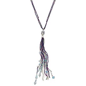Purple Seed Bead Long Tassel Multi Strand Necklace