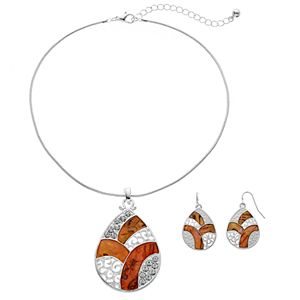 Brown Filigree Teardrop Pendant Necklace & Earring Set