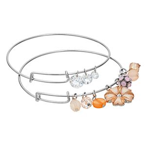 Peach Flower Adjustable Bangle Bracelet Set