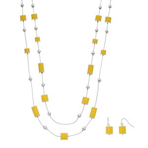 Yellow Geometric Double Strand Necklace & Drop Earring Set