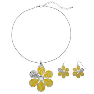 Yellow Flower Pendant Necklace & Drop Earring Set