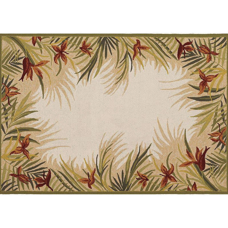 Couristan Covington Tropic Gardens Floral Indoor Outdoor Rug, Beig/Green, 8Ft Rnd