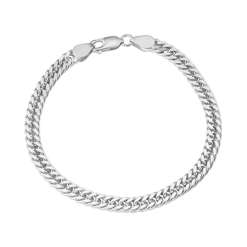 Mens Sterling Silver Curb Chain Bracelet, Size: 8.5, Grey