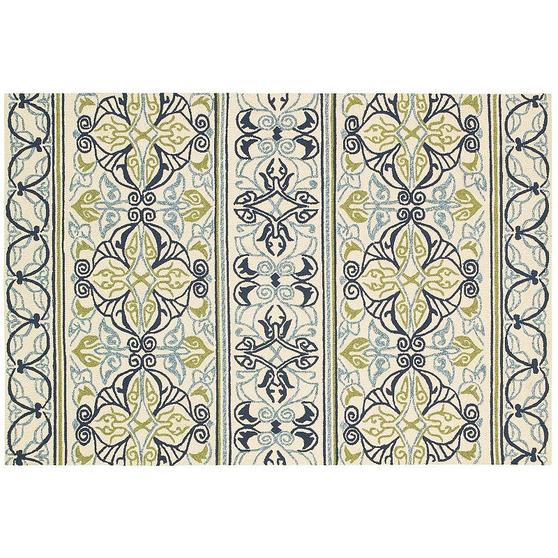 Couristan Covington Pegasus Floral Striped Indoor Outdoor Rug, Ivory Blue Green, 2.5X8.5 Ft