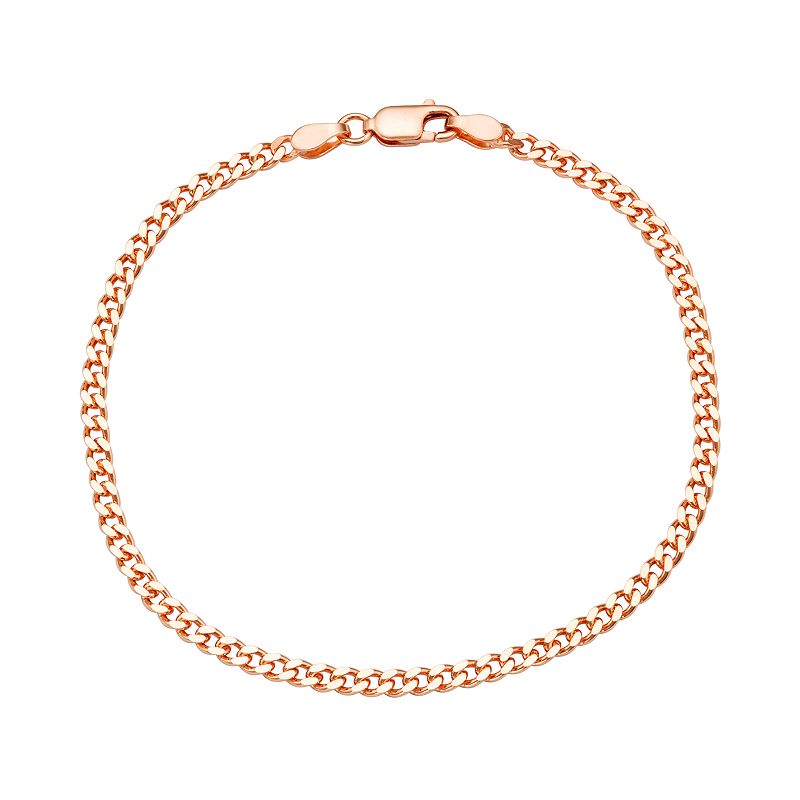Sterling Silver Curb Chain Bracelet, Womens, Size: 7.5, Pink