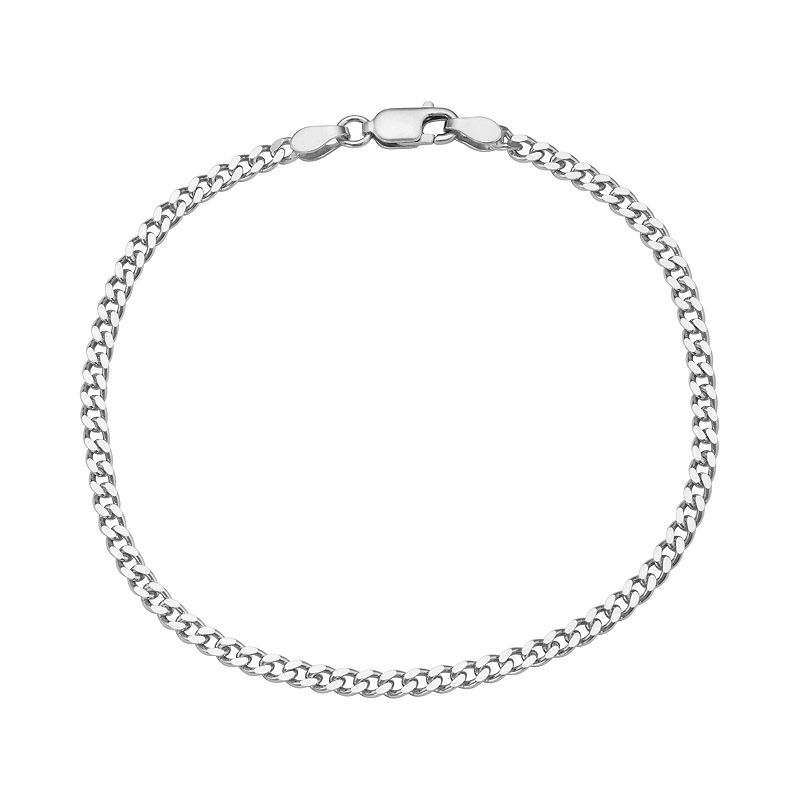 Sterling Silver Curb Chain Bracelet, Womens, Size: 7.5, Grey
