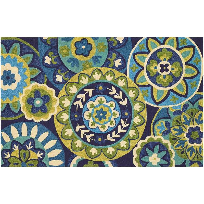 Couristan Covington Rip Tide Floral Indoor Outdoor Rug, Blue, 2.5X8.5 Ft