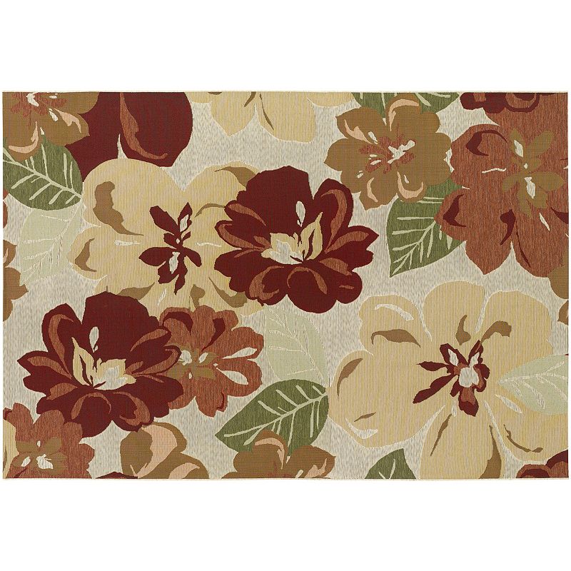 Couristan Dolce Novella Floral Indoor Outdoor Rug, Red, 5X7.5 Ft