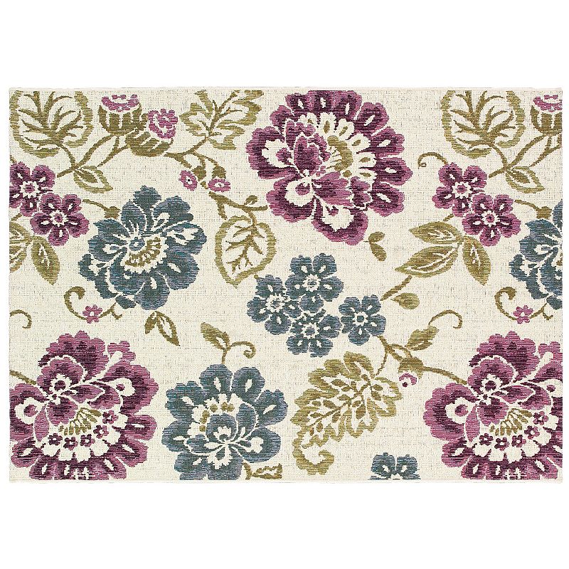 Couristan Dolce Tivoli Floral Indoor Outdoor Rug, White, 5X7.5 Ft