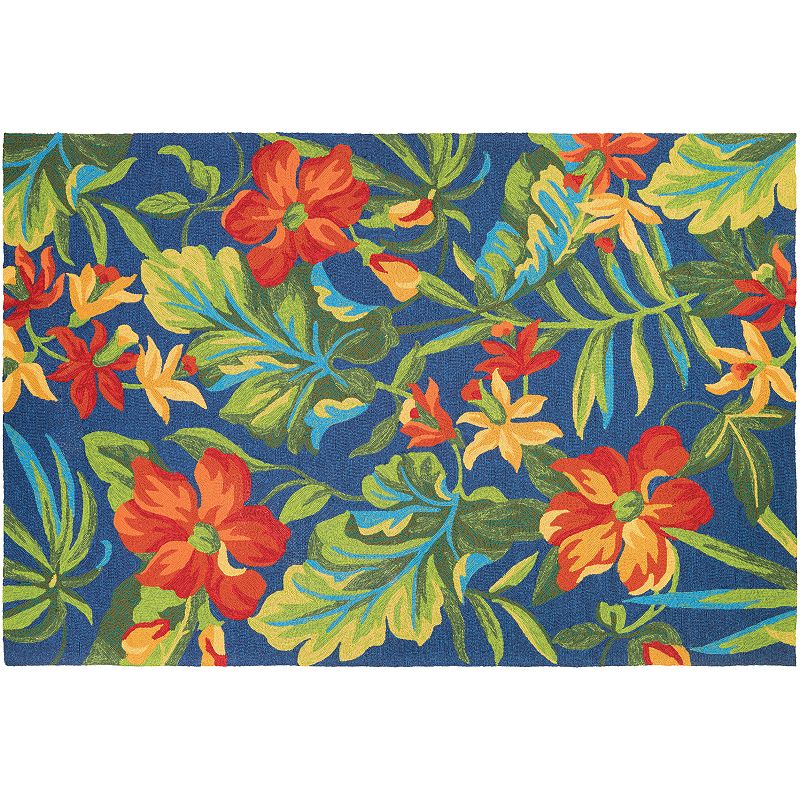 Couristan Covington Tropical Orchid Floral Indoor Outdoor Rug, Blue, 8Ft Rnd