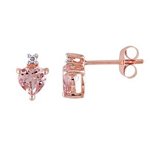 10k Rose Gold Morganite & Diamond Accent Heart Stud Earrings