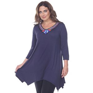 Plus Size White Mark Beaded Handkerchief-Hem Tunic