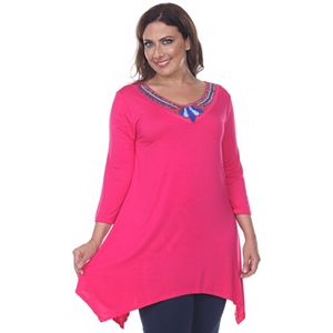 Plus Size White Mark Beaded Handkerchief-Hem Tunic