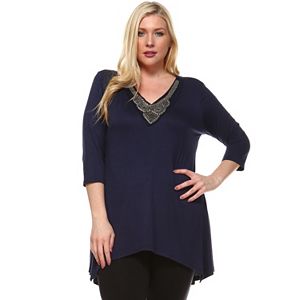 Plus Size White Mark Beaded High-Low Hem Tunic