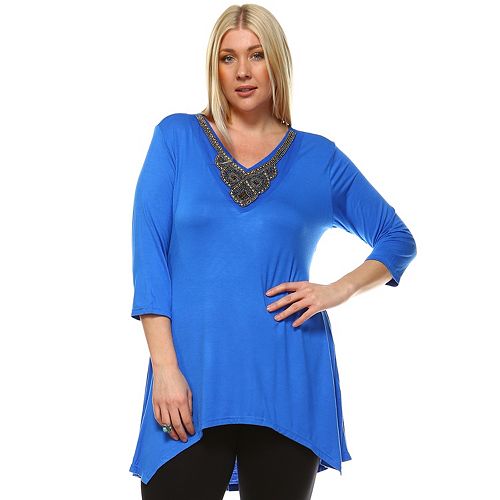 Plus Size White Mark Beaded High-Low Hem Tunic