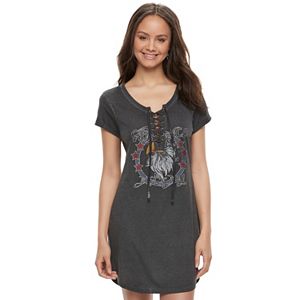 Juniors' Almost Famous Lace-Up Graphic T-Shirt Dress