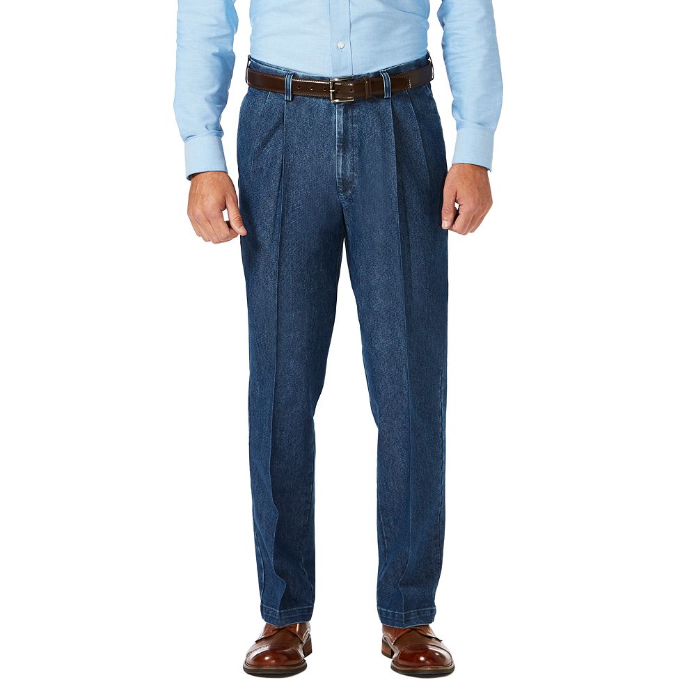Men S Haggar Classic Fit Stretch Expandable Waist Pleated Jeans