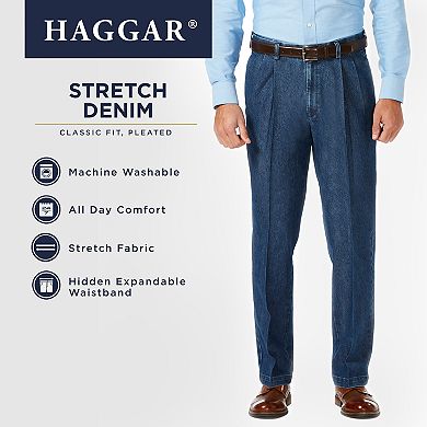 Men's Haggar Classic-Fit Stretch Expandable-Waist Pleated Jeans