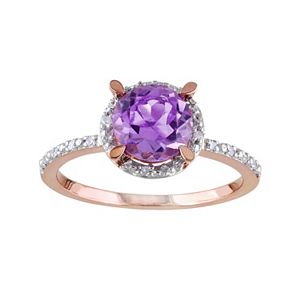 10k Rose Gold Amethyst & Diamond Accent Halo Ring