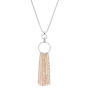 Jennifer Lopez Long Tri Tone Fringe Hoop Pendant Necklace