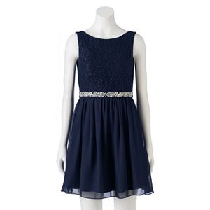 Juniors' Speechless V-Back Lace Chiffon Dress