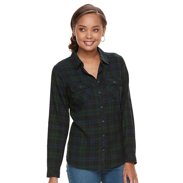 Petite Croft & Barrow® Flannel Plaid Button-Down Shirt