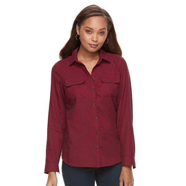 Petite Croft & Barrow® Flannel Plaid Button-Down Shirt