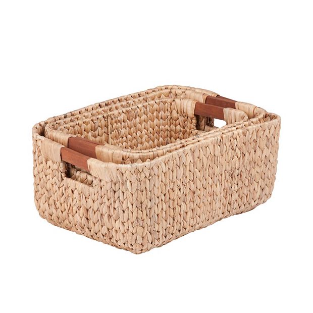 Storage Basket with Wooden Handle Rectangular - Kates Kitchen