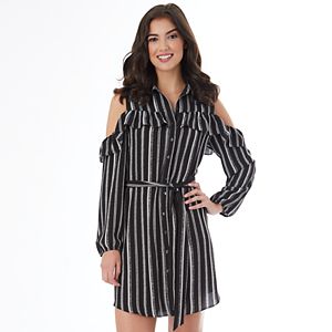 Juniors' IZ Byer Striped Cold-Shoulder Shirt Dress