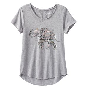 Girls 7-16 & Plus Size Mudd® Burnout Seamed Back High-Low Hem Graphic Tee!