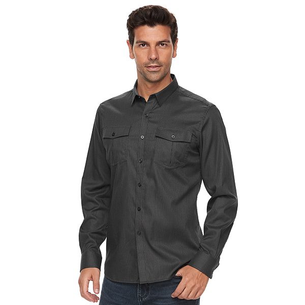 Men's Marc Anthony Slim-Fit Texture-Striped Military Button-Down Shirt