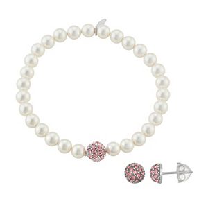 Lulabelle Kids' Shell Pearl & Crystal Ball Stretch Bracelet & Stud Earring Set