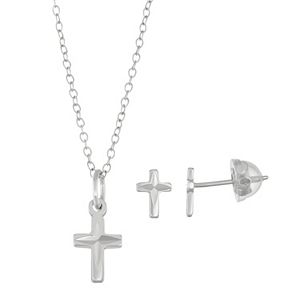 Lulabelle Kids' Sterling Silver Textured Cross Pendant & Stud Earring Set