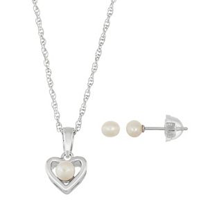 Lulabelle Kids' Freshwater Cultured Pearl Heart Pendant & Stud Earring Set