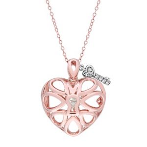 Two Tone Sterling Silver White Topaz Lock & Key Heart Locket