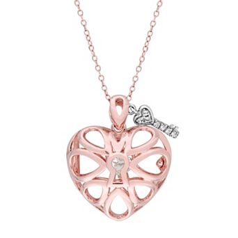 Stella Grace Two Tone Sterling Silver White Topaz Lock & Key Heart Locket