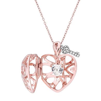 Stella Grace Two Tone Sterling Silver White Topaz Lock & Key Heart Locket